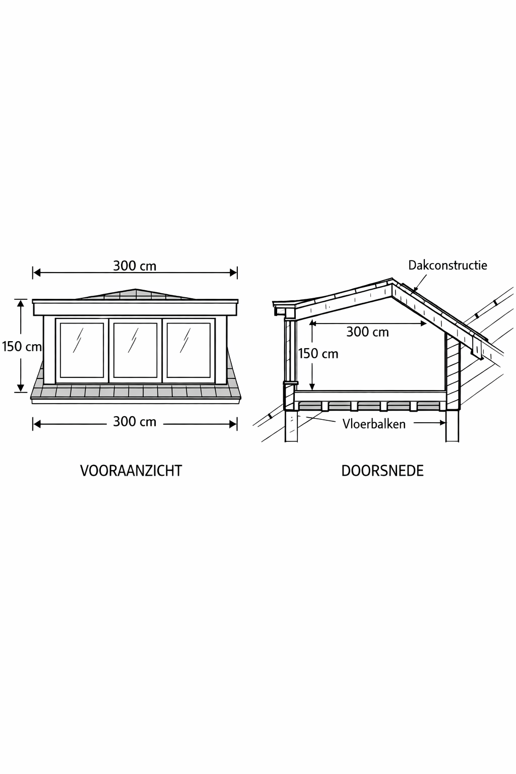 Dakkapel tekening bij Dakkapel Prefab